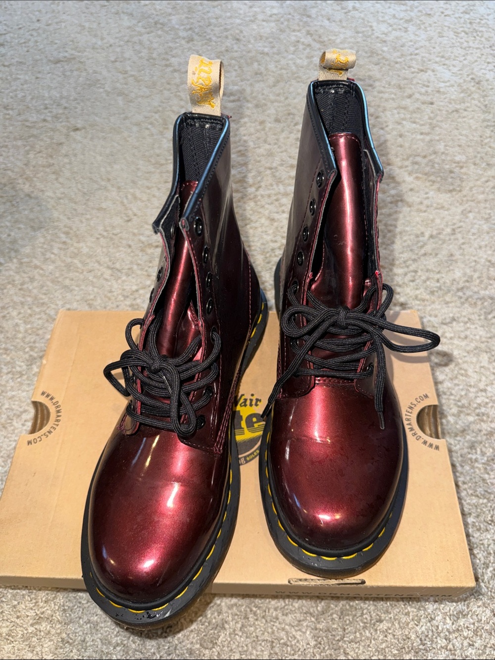 Dr. Martens Metallic Burgundy Lace-Up Combat Boots